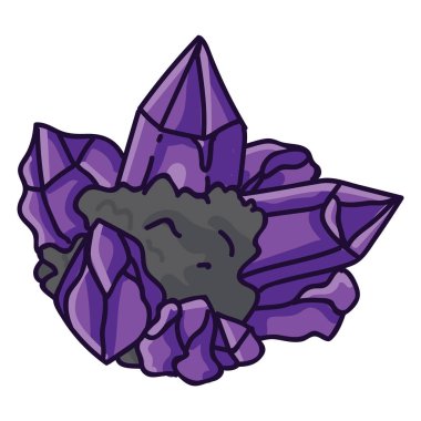 Şubat klip sanatı için Ametist kristal doğum taşı. Mystic doğum günü için değerli bir taş sipariş etti. Mor hazine çizimi düz renkli. İzole edilmiş ezoterik vektör Eps 10. 