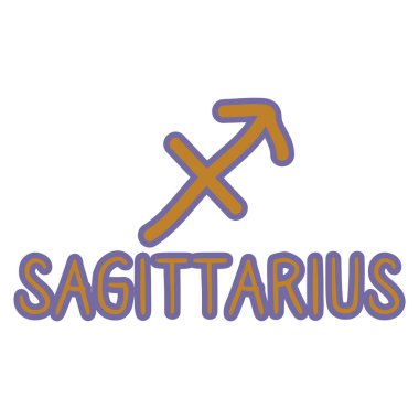 Yay burcu burcu, burç sembolü, klip sanatı. Gizemli astrolojik işaret. Sihirli yıldız falı düz renkli karalama. İzole maneviyat vektörü Eps 10. 