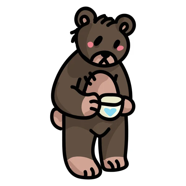 Lindo Osito Peluche Estilizado Con Clipart Taza Juguete Suave Hecho — Archivo Imágenes Vectoriales