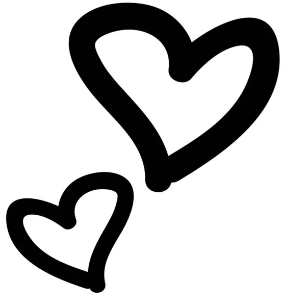 かわいいシンプルな2つのモノクロハートラインアート漫画のベクトルイラストモチーフセット 手は結婚式のブログのための孤立したロマンチックな要素のClipartを描きました バレンタインデーのグラフィック 愛のウェブボタン — ストックベクタ