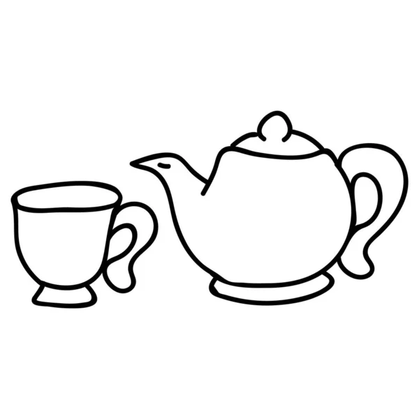 Cute Afternoon Tea Teeapot Cup Clipart Кухонные Принадлежности Напитков Ручной — стоковый вектор