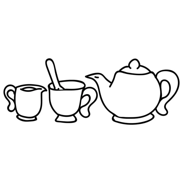 Hoş Bir Ikindi Çay Seti Çay Fincanı Çaydanlık Clipart Elle — Stok Vektör