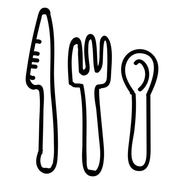 Cuchillos Lindos Tenedor Cuchillo Cuchara Clipart Utenstils Comida Dibujado Mano — Vector de stock