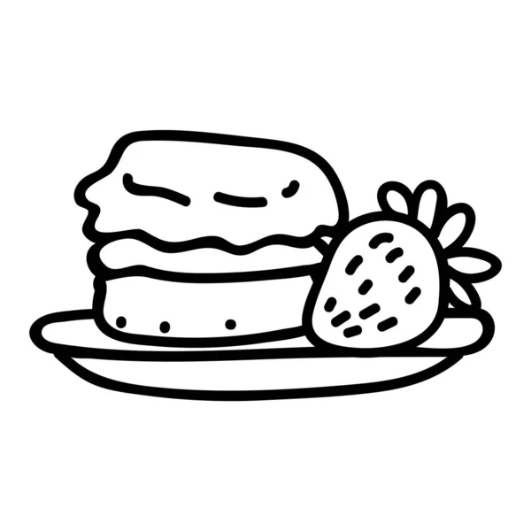 Cute Cream Tea Pastry Scone Cream Strawberry Clipart Hand Drawn — 스톡 벡터