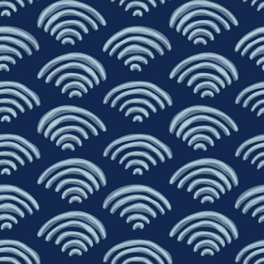 Shibori Arkaplanı. Boya mavisi mavi dalga dokusu. Beyazlatılmış, el yapımı, kusursuz desen. Suluboya Su Kabuğu Tekstili. Klasik Japon ya da Endonezya baskısı. Vektör Döşeme 10 Eps tekrarla