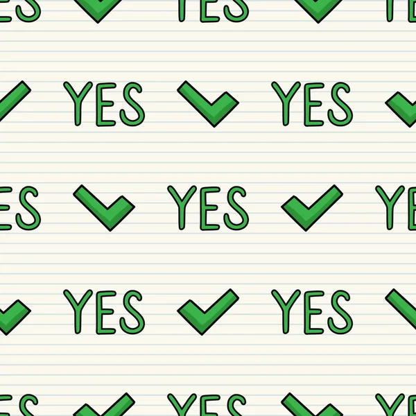 Cute Check Mark Yes Seamless Vector Pattern Hand Drawn Approved — Stok Vektör