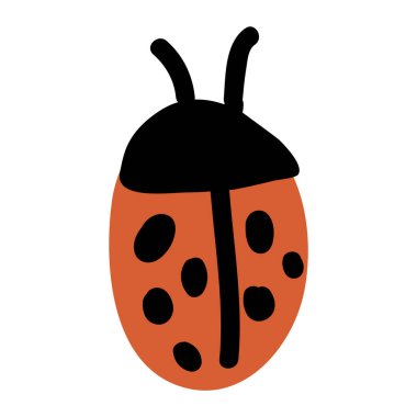 Cute simple naive ladybird doodle clipart. Hand drawn red spotted insect. Flat color entomology beetle illustration. Isolated eco, bug, animal, spot, dot. Vector EPS 10. 