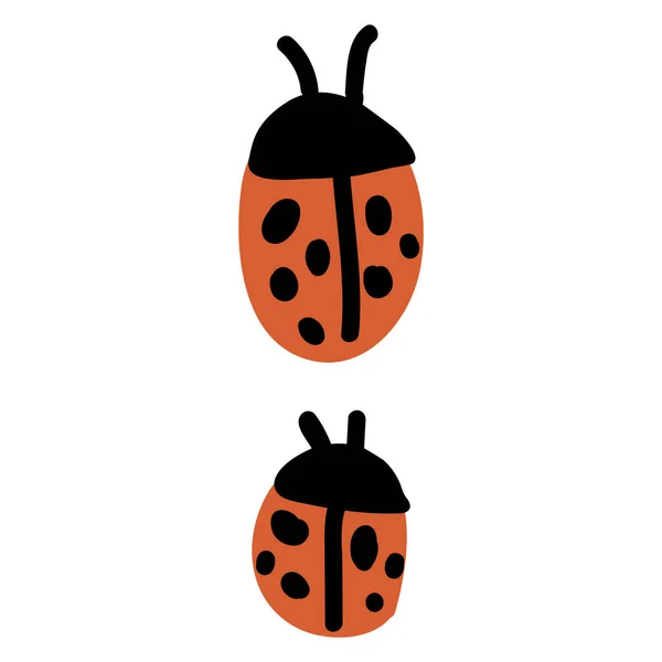 Lindo Simple Ingenuo Dos Mariquita Garabato Clipart Insecto Manchado Rojo — Vector de stock