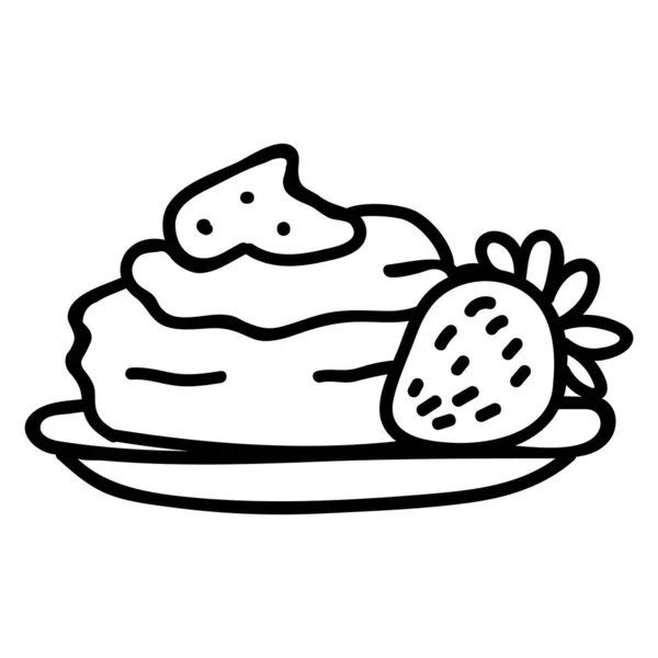 Cute British cream tea pastry scone with cream and strawberry clipart. Hand drawn traditional cafe. Pastisserie fruit lineart in flat color. Monochrome isolated sweet, tasty, treat. Vector EPS 10. — 스톡 벡터