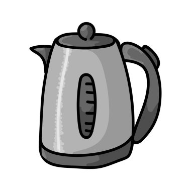 Şirin Elektrikli Çaydanlık Çizgi Filmi Vektör İllüstrasyonu. Mutfak Konsepti için El Çekimi Sıcak İçecek Element Kek Sanatı. Kahvaltı Grafiği, İçki ve Makine Web Düğmeleri. Uygulama Motifi Resmetme Düz Rengi. 