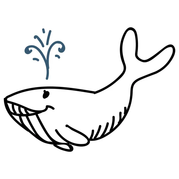 Очаровательный Lineart Blue Whale Clip Art. Икона водяного зверя. Рисует симпатичный морской лайф-мотив в плоском цвете. Isolated Baby, Nursery and Nautical Wildlife Character. Вектор . — стоковый вектор