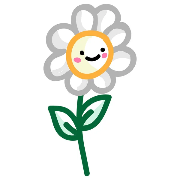 Uroczy stokrotka kwiat z kawaii wyrażenie clipart. Ładna ikona rośliny. Ręcznie rysowane kwiat z motywem twarzy ilustracji doodle w płaskim kolorze. Izolacja botaniczna, natura, wektor ogrodu Eps 10. — Wektor stockowy