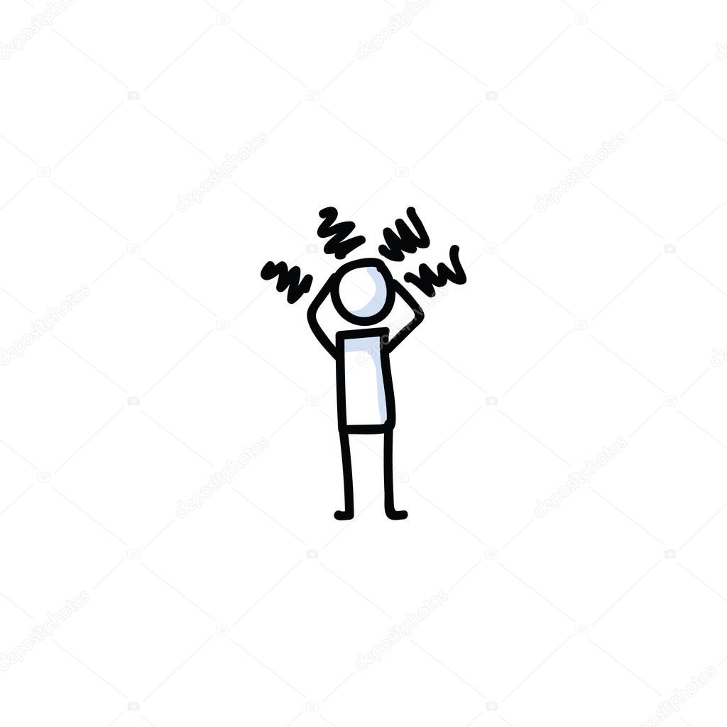 Angry stick figure vector illustration. Hand drawn upset outburst. Furious cartoon character bujo clipart. 