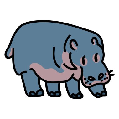 Sevimli çizgi film hippo klip sanatı. Safari Hayvan Simgesi. El Çizimi Kawaii Çocuk Motif Çizimi Düz Renkli Çizim. İzole edilmiş bebek, çocuk odası ve çocukluk karakteri. Renkli Sevimli Tasarım Vektörü Eps 10