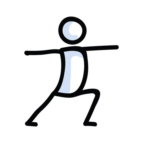 Hand Drawn Stick Figure Warrior Yoga Pose. Concept of Stretching Excercise for wellness Illustration. Simple Icon Motif of Relax Fitness Workout. Energy, Mind, Peace, Chakra Clip Art. Vector EPS 10. — 스톡 벡터
