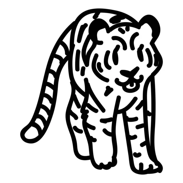 Adorable Lineart Cartoon Tiger Clip Art. Safari Animal Icon. Hand Drawn kawaii Big Cat Motif Illustration Doodle In Flat Color. Isolated Baby, Nursery and Childhood Character. Vector Colorful. — Stock Vector