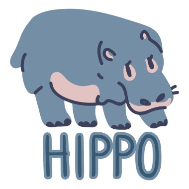 Sevimli Çizgifilm Çizgisiz Hippo Klip Sanatı. Safari Hayvan Simgesi. El Çizimi Kawaii Çocuk Motif Çizimi Düz Renkli Çizim. İzole edilmiş tipografi, çocuk odası ve çocukluk karakteri. Renkli Şirin.