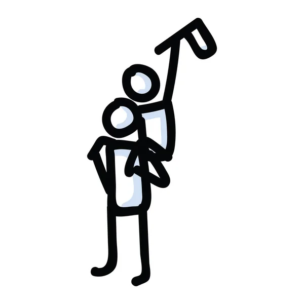 Ilustracja wektora jazdy na barana. Ręcznie rysowana komunikacja projektu graficznego flagi. Kij postać machanie flaga clipart. — Wektor stockowy