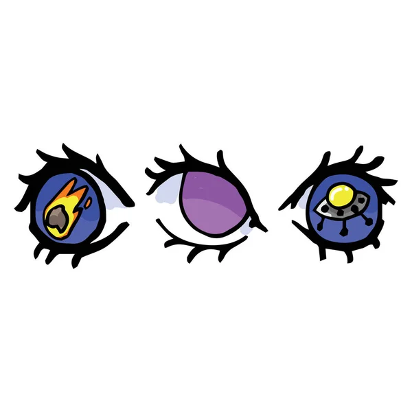 可爱的乌弗和小行星主题的眼睛插图。 手绘神秘空间眼球悬臂. — 图库矢量图片
