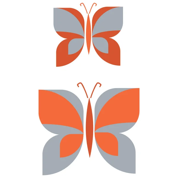 Δύο ρετρό γεωμετρική απεικόνιση φορέα Butterfly. Χειροποίητο έντομο κήπου σε ίσια απόχρωση 60s. Vintage πορτοκαλί και μπλε bug άγρια φύση κλιπ. — Διανυσματικό Αρχείο