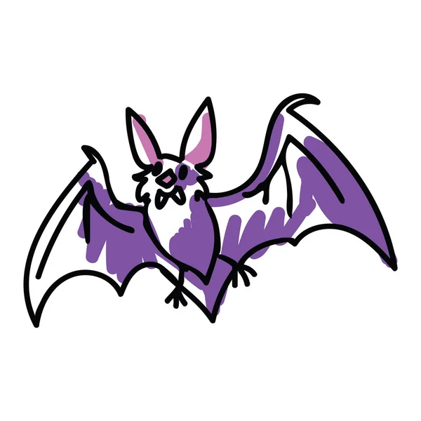 Cute purple halloween bat vector illustration. Nature nocturnal wildlife. Spooky simple doodle vampire clipart. — 스톡 벡터
