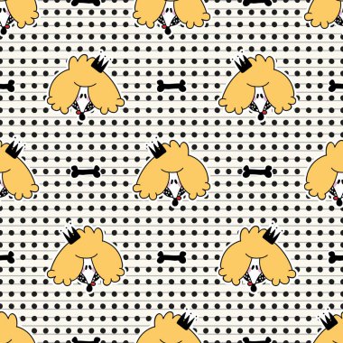 Cute kawaii poodly puppy dog with crown seamless vector pattern. Japanese style cartoon smiling happy animal background. Adorable girly hand drawn sketch of doggies.