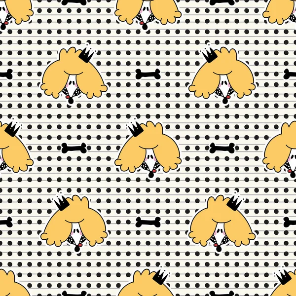 Cute Kawaii Poodly Puppy Dog Crown Seamless Vector Pattern Japanese — Stock vektor
