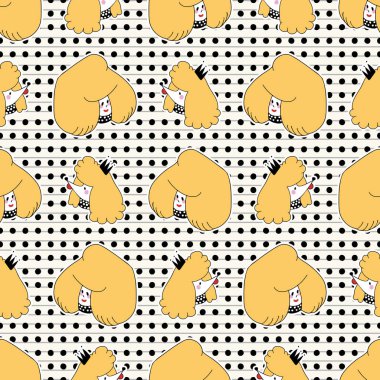 Kawaii kanişi olan sevimli bir kız. Yavru köpek, kusursuz vektör desenli. Japon tarzı çizgi film, gülümseyen hayvan ve mutlu kadın geçmişi. Sevimli kız eli çizilmiş köpek ve sahibinin robot resmi..