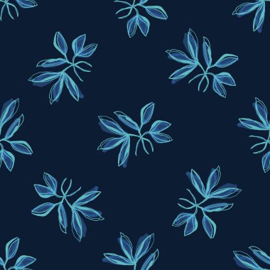 Klasik Mavi El Boyalı Yaprak Özgeçmişi. Zarif Geceyarısı Parıltısı Motif Kusursuz Şablon Yapıyor. Ditsy Donanması Derin İndigo 'da çiçek açtı. Baskı Tekstili 'nin her yerinde. Çizim Vektörü Eps 10 'u tekrarla