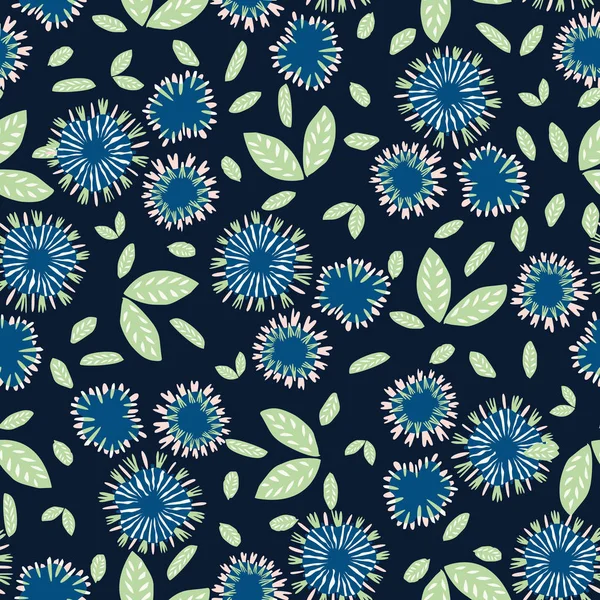 Classic Blue Daisy Floral Posy Motif Antecedentes Patrón Sin Costura — Vector de stock