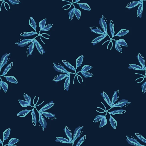 Fondo Clásico Hoja Pintada Mano Azul Elegante Midnight Glow Leaves — Vector de stock