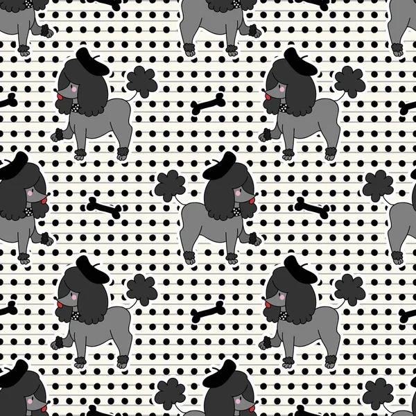 Cute Kawaii Black Poodle Puppy Dog Bone Seamless Vector Pattern — Stok Vektör