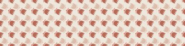 1970s Retro Daisy Blossom Motif Banner Background. Naive Margerite Flower Seamless Border Pattern. Delicate Leaves Hand Drawn Textile. Bold Spring Tulip Vintage Ribbon Trim Edge. Vector EPS 1