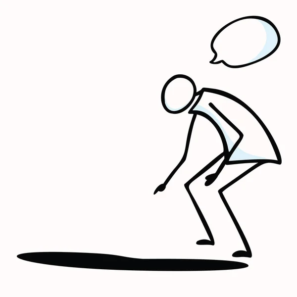 Hand Drawn Stickman Person Pointing Puddle Concept Empty Space Awareness — ストックベクタ
