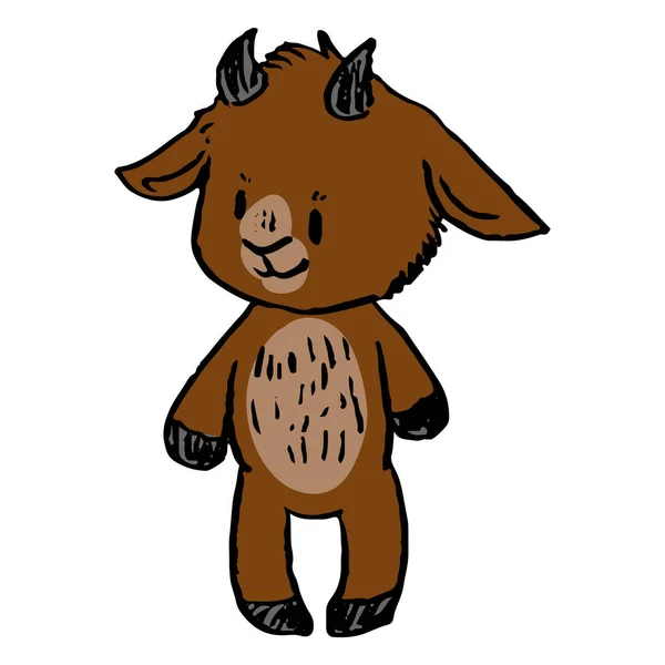 Bonito Engraçado Sorrindo Cabra Marrom Clipart Vetor Estilo Ingênuo Cabrito —  Vetores de Stock