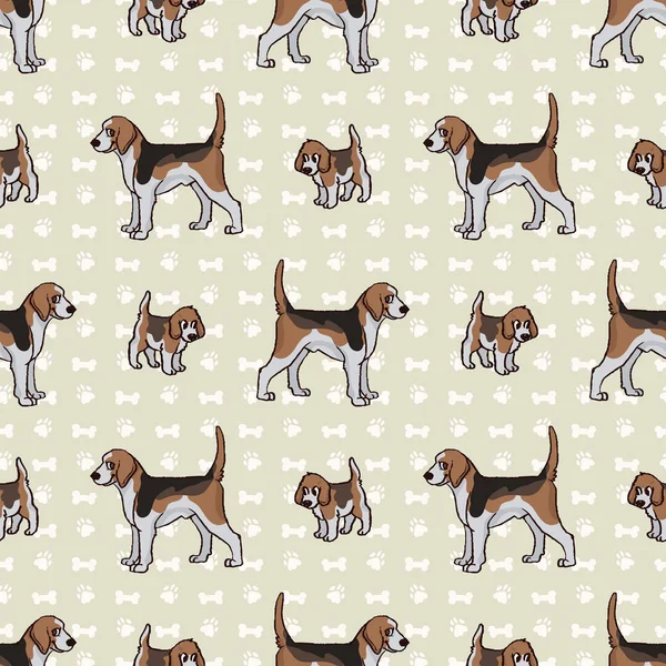 Dibujado Mano Lindo Cachorro Perro Caza Foxhound Patrón Vectores Sin — Vector de stock