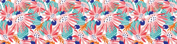 Handgemaltes Boldvector Summer Bloom Floral Motif Seamless Banner Pattern Klassisch — Stockvektor