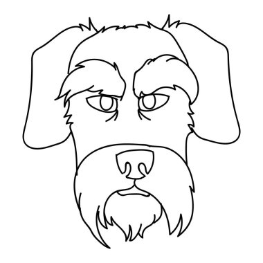 Sevimli çizgi film monokrom schnauzer köpek yüzlü lineart vektör clipart. Köpek sevenler için soylu köpek cinsi. Evcil hayvan evi illüstrasyon maskotu için safkan köpek yavrusu. İzole köpek teriyeri..