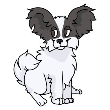 Şirin papillon yavru köpek yavrusu, vektör klibi. Köpek sevenler için soylu köpek kulübesi. Evcil hayvan salonu illüstrasyon maskotu için safkan evcil köpek yavrusu. İzole köpek kabarıklığı. EPS 10. 