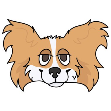 Şirin papillon köpek cins yüz vektör klipsleri. Köpek sevenler için soylu köpek kulübesi. Evcil hayvan salonu illüstrasyon maskotu için safkan evcil köpek yavrusu. İzole köpek kabarıklığı. EPS 10. 