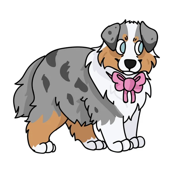 Bonito Desenho Animado Australiano Cachorro Pastor Com Clipart Vetor Arco —  Vetores de Stock