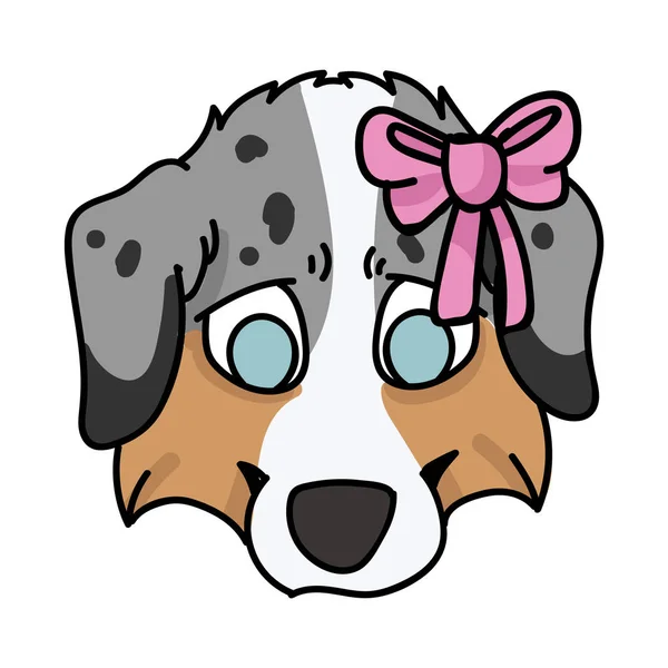 Cute Cartoon Australian Shepherd Puppy Pink Face Bow Vector Clipart — Stock Vector