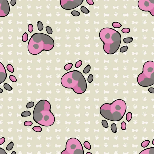 Hand Drawn Cute Spotty Puppy Dog Paw Seamless Vector Pattern — Stock Vector