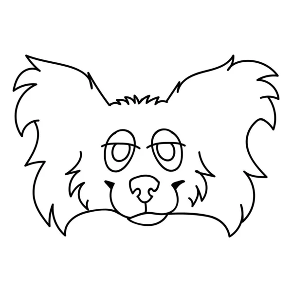 Leuke Cartoon Papillon Hond Gezicht Monochrome Lineart Vector Clipart Stamboom — Stockvector