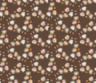 Retro kahverengi papatya çiçeğinin desenini kesmiş. Kadınsı geometrik dikişsiz stilize çiçek deseni. El yapımı papatyalar arka planı kontrol eder. Desenli bahar renk izleyici.