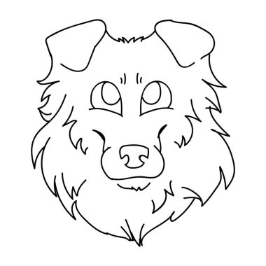 Tatlı çizgi film kaba çoban köpeği suratlı monokrom vektör klibi. Pedigree köpek kulübesi serisi. Evcil hayvan salonu illüstrasyon maskotu için safkan evcil köpek yavrusu. İzole köpek kabarıklığı. Eps 10. 