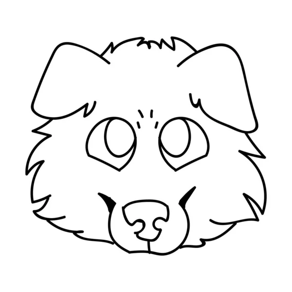 Desenhos animados bonito áspero filhote de cachorro rosto monocromático clipart vetor. Pedigree canil sheepdog lineart. Cachorrinho doméstico de raça pura para mascote ilustração pet parlor. Fofos caninos isolados. EPS 10 . — Vetor de Stock