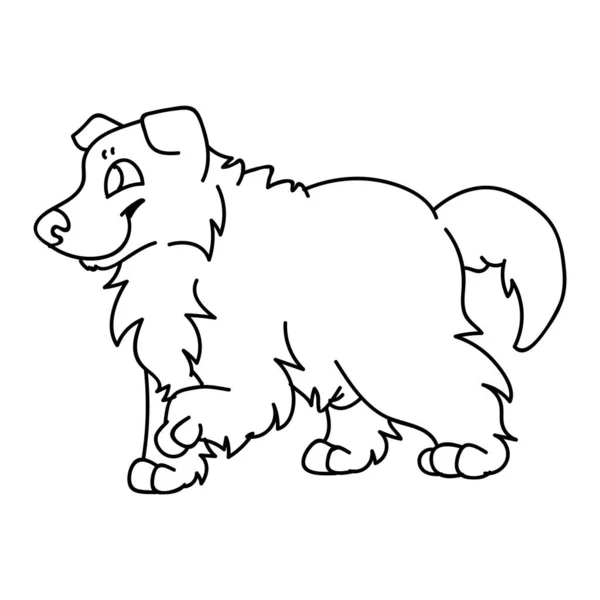 Niedliche Cartoon grobe Collie Welpen Hund monochrom Vektor Cliparts. Stammbaum Zwinger Schäferhund Linie. Reinrassige Hauswelpen für Haustiersalon Illustration Maskottchen. Vereinzelte Eckzähne flauschig. Eps 10. — Stockvektor