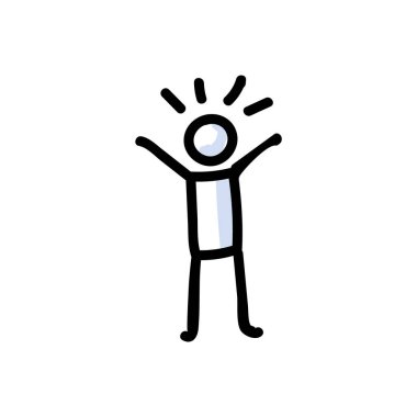 Hand Drawn Optimistic Stick Figure in Cheerful Pose. Concept of Positive Happy Expression. Simple Icon Motif for Glad Mood Communication. Pose, Joy, Funny, Bujo Illustration. Vector EPS 10.  clipart