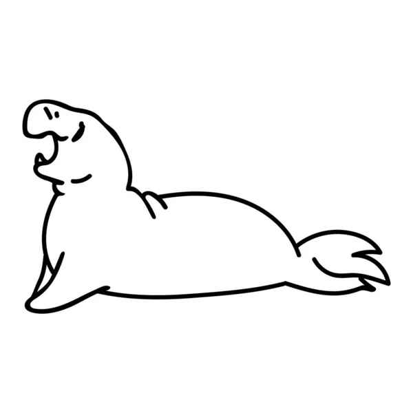 귀여운 만화 코끼리 바다표범이 누워 있는 클립 아트. 물 동물 아이콘. 손으로 그린 귀여운 포식자 모티프의 삽화 Doodle line art flat color. 고립된 아기, 새끼 양육 및 해양 야생 동물 캐릭터. — 스톡 벡터